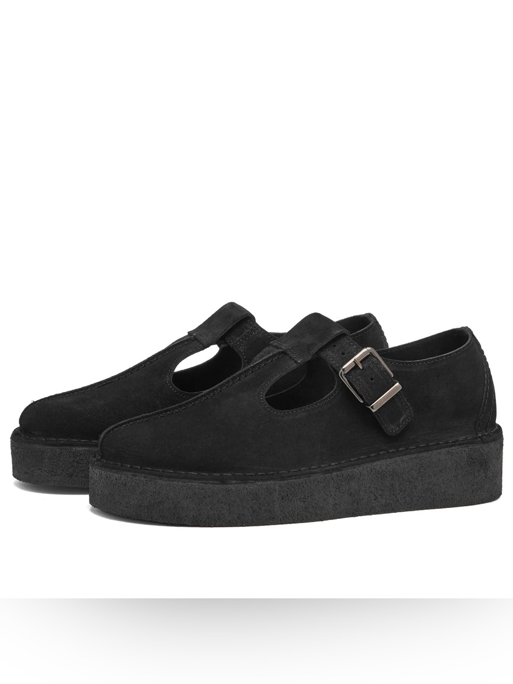 Clarks Originals Women’s Trek Wedge T-Bar Shoes in Black Suede 37 / 6.5